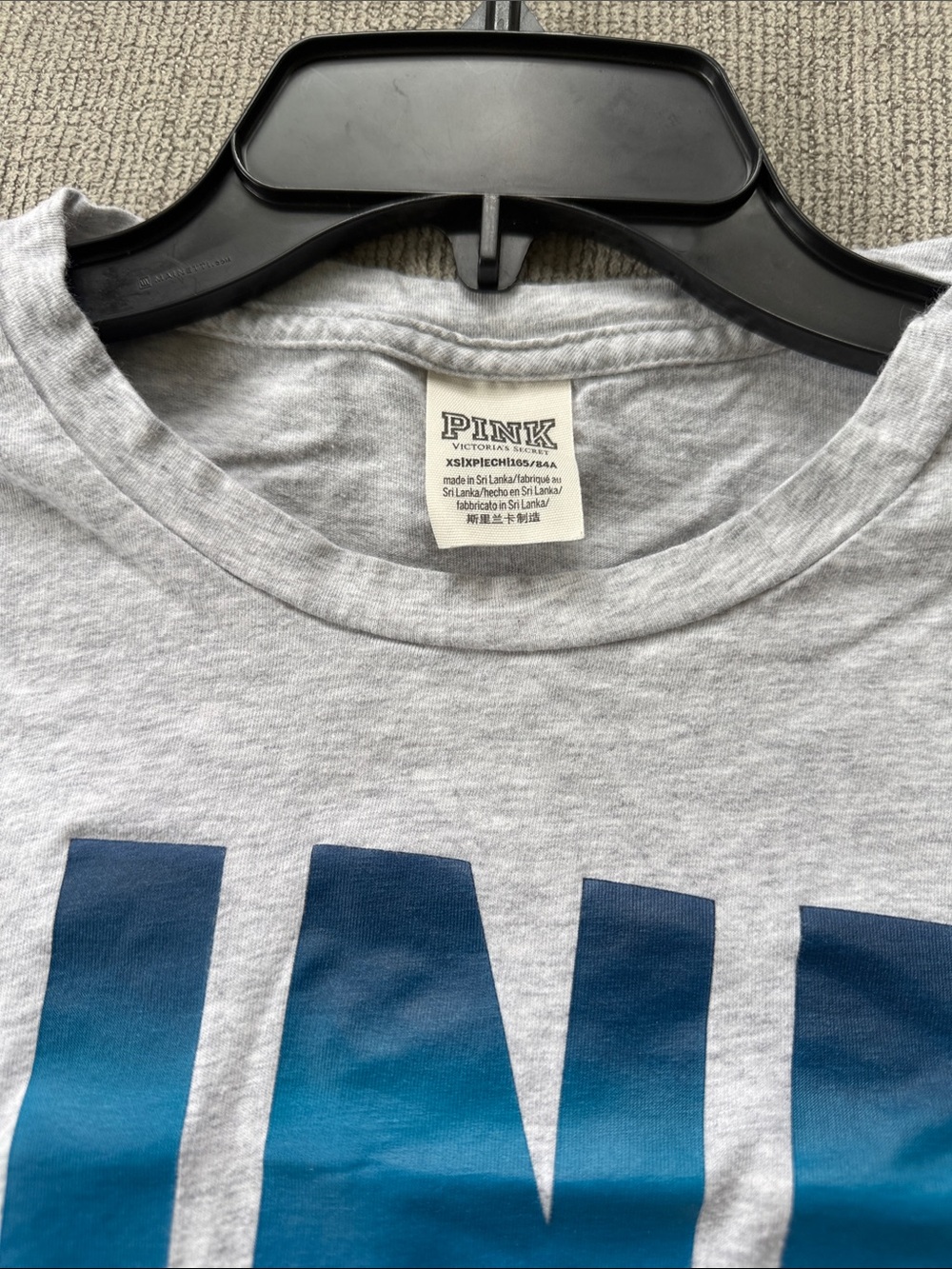 PINK Victoria's Secret Gray Tee with Blue Ombre Logo - Picture 7 of 7